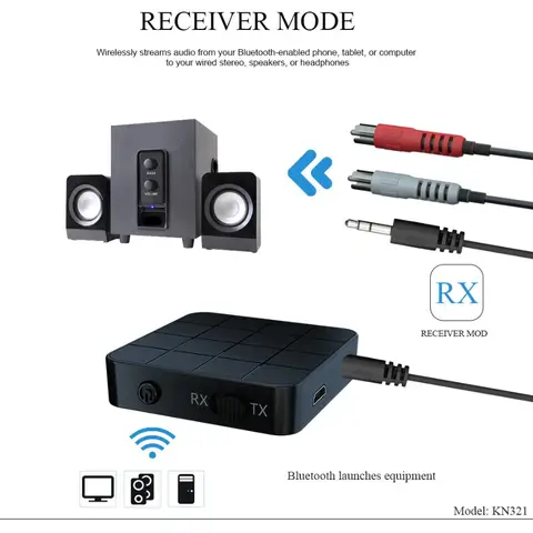 Bluetooth 5.0 Audio Transmitter Receiver 2 IN 1 RCA 3.5MM AUX Jack Wireless Audio Adapter Dongle Stereo for PC TV Car Headphone