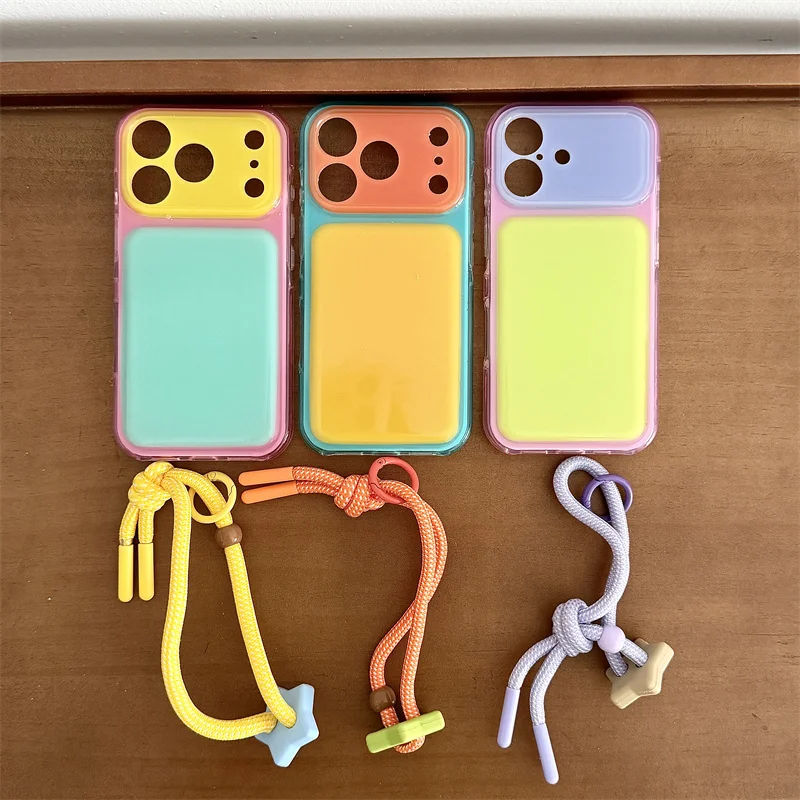 Colorful Candy Phone Case With Wrist Strap Rope Shockproof Camera Lens Protection Soft TPU Cover For iPhone 17 16 15 Pro Max
Colorful Candy Phone Case With Wrist Strap Rope Shockproof Camera Lens Protection Soft TPU Cover For iPhone 17 16 15 Pro Max
