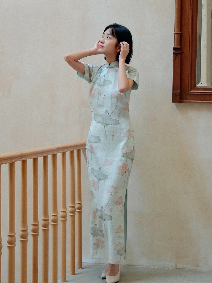 Momei Autumn Vintage Sle ort Sve Long Qipao Cotton Linen Blend No Waist Full Open Front Collar Cloud Lotus Design
Momei Autumn Vintage Sle ort Sve Long Qipao Cotton Linen Blend No Waist Full Open Front Collar Cloud Lotus Design
