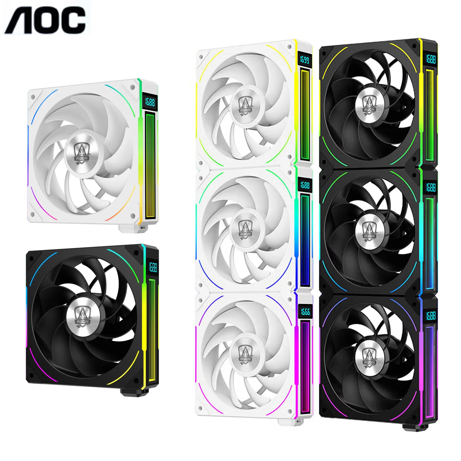 AOC AT120F 120mm case cooling fan ARGB PWM Violent double ball bearing Real-time rotational speed display screen
AOC AT120F 120mm case cooling fan ARGB PWM Violent double ball bearing Real-time rotational speed display screen