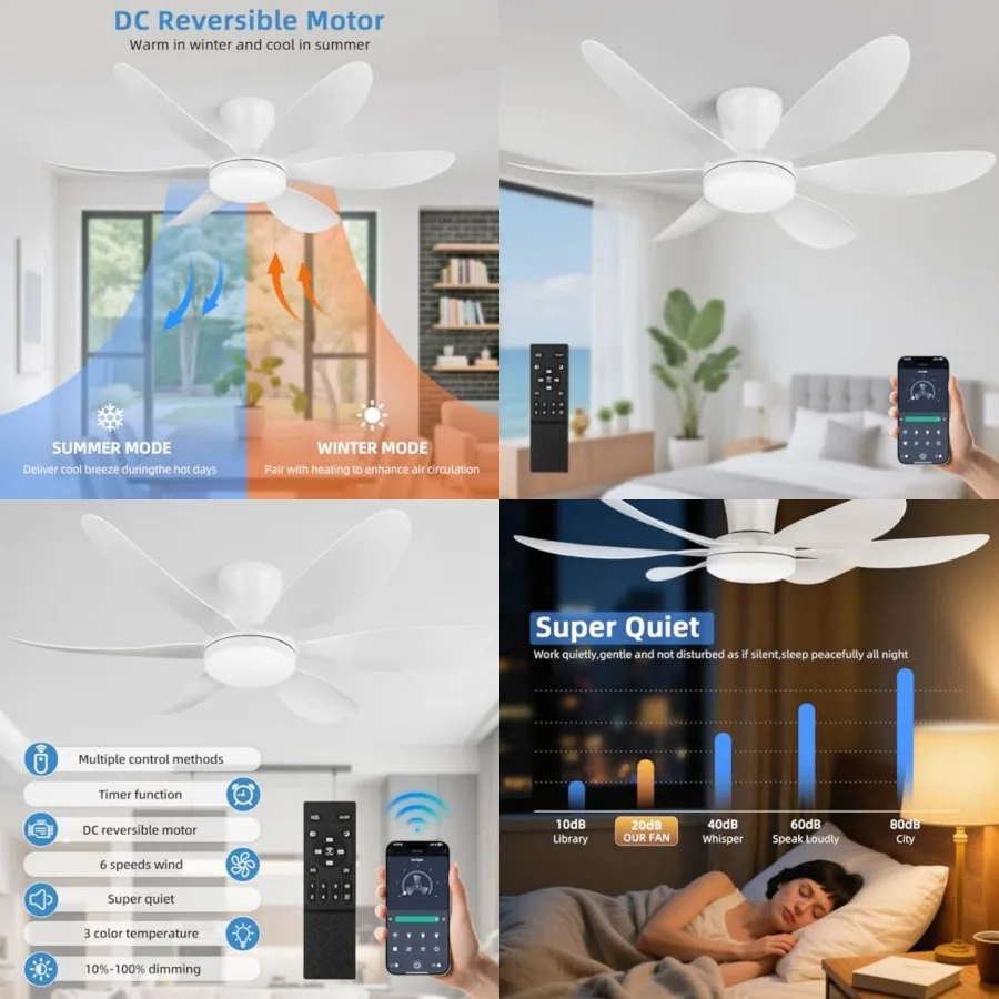 42" Ceiling Fans with Lights-Low Profile Ceiling Fan with Light and Remote Control, Flush Mount, DC Reversible, LED Dimmable Mo
42" Ceiling Fans with Lights-Low Profile Ceiling Fan with Light and Remote Control, Flush Mount, DC Reversible, LED Dimmable Mo
