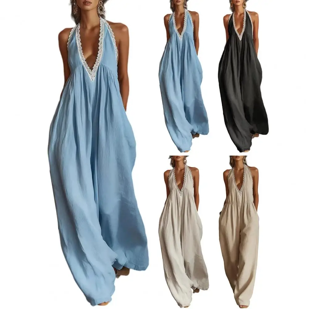 Spring Summer Solid Color Women Sexy Deep V Neck Sleeveless Rompers Fashion Slim Fit Elegant Female Wide Leg Jumpsuit
Spring Summer Solid Color Women Sexy Deep V Neck Sleeveless Rompers Fashion Slim Fit Elegant Female Wide Leg Jumpsuit