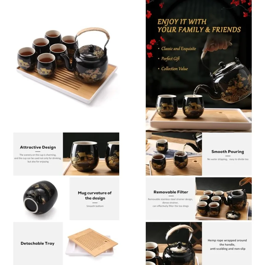 Japanese Tea Set, Porcelain Tea Set with 1 Teapot Set, 6 Tea Cups, 1 Tea Tray, 1 Stainless Infuser, Beautiful Asian Tea Sets fo
Japanese Tea Set, Porcelain Tea Set with 1 Teapot Set, 6 Tea Cups, 1 Tea Tray, 1 Stainless Infuser, Beautiful Asian Tea Sets fo