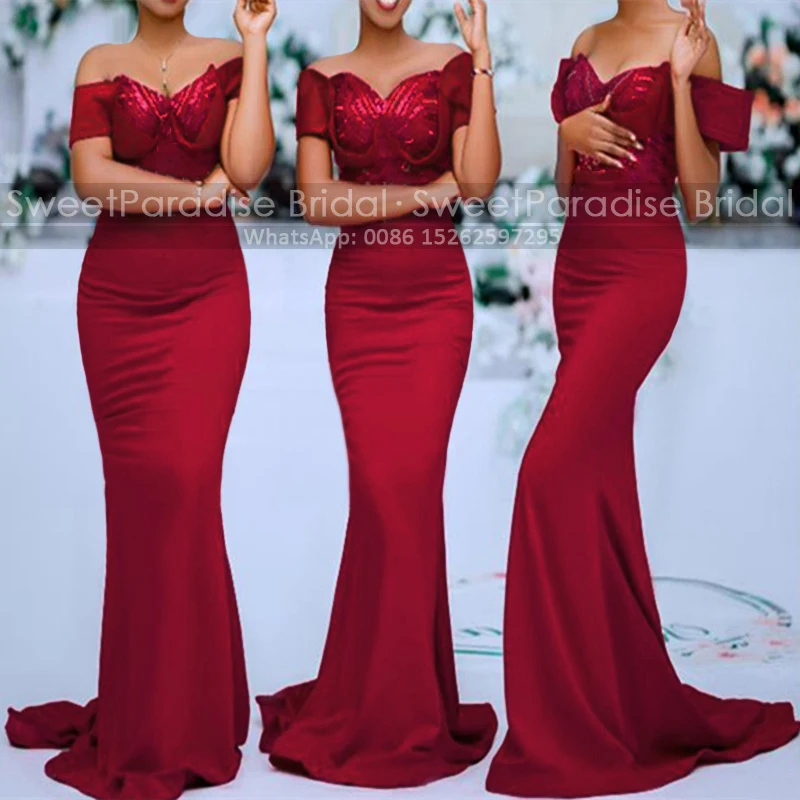 Off Shoulder Mermaid Bridesmaid Dresses Customized Sequined Long Trumpet Red Wedding Party Dress Maid Of Honor
Off Shoulder Mermaid Bridesmaid Dresses Customized Sequined Long Trumpet Red Wedding Party Dress Maid Of Honor
