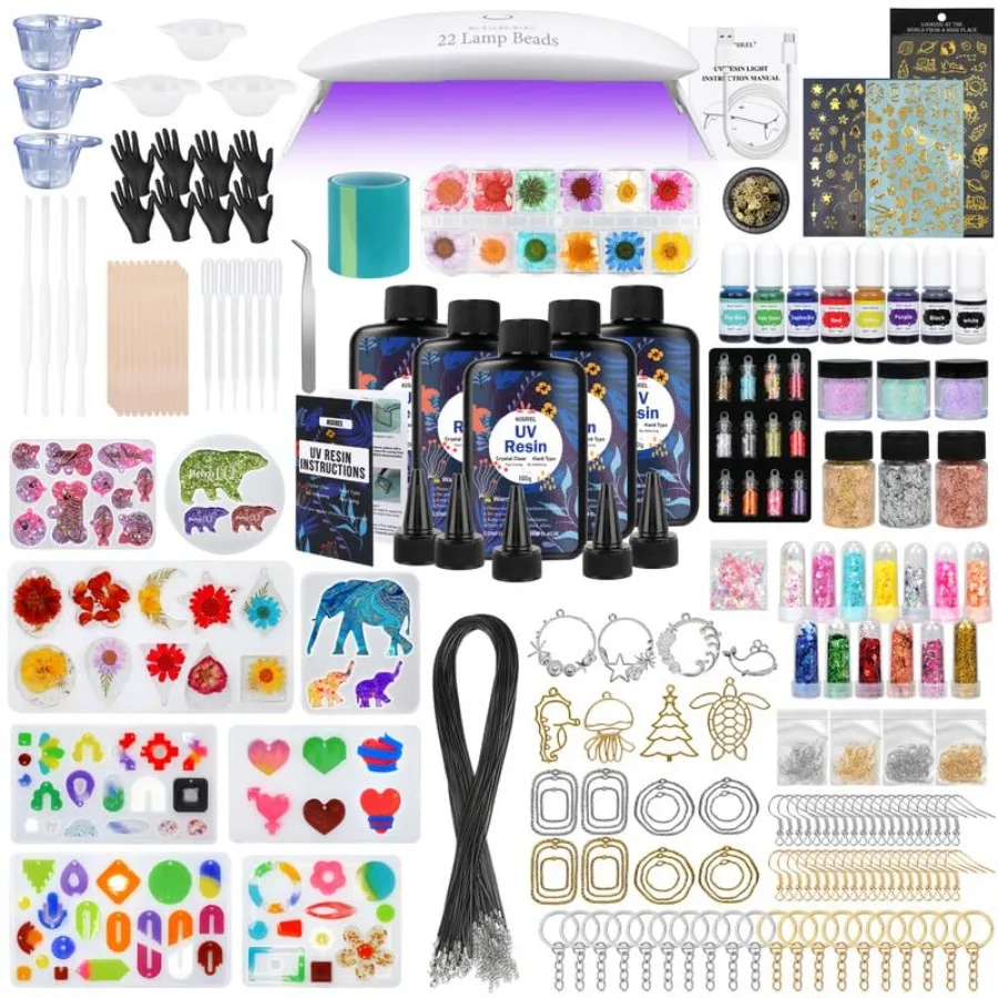 UV Resin Jewelry Making Kit - Crystal Clear UV Resin Large Light with 22 Beads and Jewelry Molds Fast Curing for Keychains Earr
UV Resin Jewelry Making Kit - Crystal Clear UV Resin Large Light with 22 Beads and Jewelry Molds Fast Curing for Keychains Earr