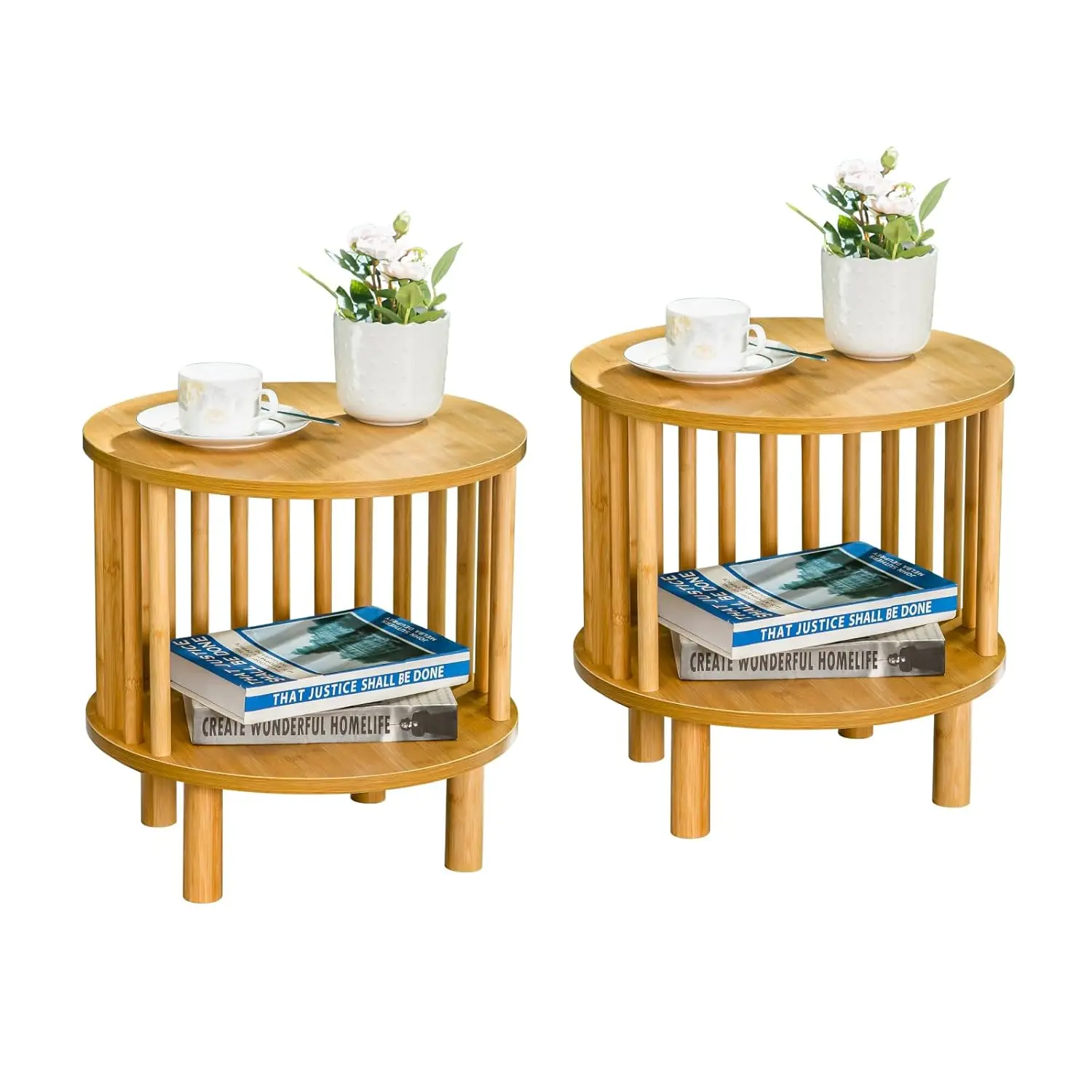 Bamboo Nightstand End Table Set Of 2, Round 15.7" Bedside Tables With 2-Tier Open Storage For Small Spaces, 2, Customized
Bamboo Nightstand End Table Set Of 2, Round 15.7" Bedside Tables With 2-Tier Open Storage For Small Spaces, 2, Customized