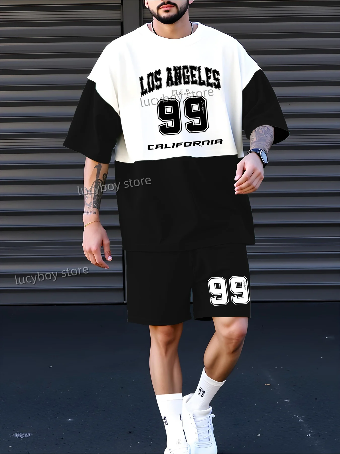 Summer Men Two-piece LOS ANGEL NO.99 printed Street T-shirt Casual Outdoor Sports Short-sleeved Drawstring Shorts Men's Clothing
Summer Men Two-piece LOS ANGEL NO.99 printed Street T-shirt Casual Outdoor Sports Short-sleeved Drawstring Shorts Men's Clothing