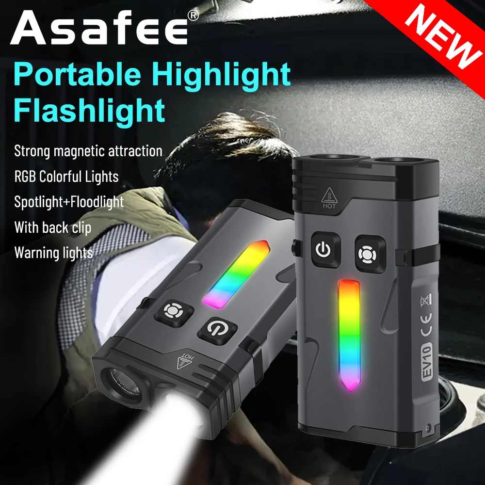 Asafee EV10 EDC Flashlight 1100LM Power Spotlight 100M Range Lamp Colorful Ambience Signal Side Floodlight Portable Clip Light
Asafee EV10 EDC Flashlight 1100LM Power Spotlight 100M Range Lamp Colorful Ambience Signal Side Floodlight Portable Clip Light