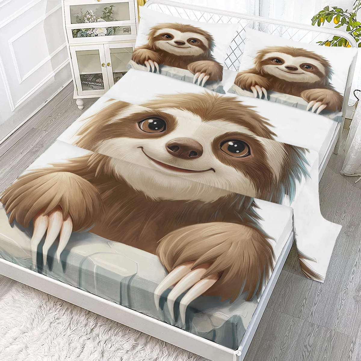4 Pcs Innocent Sloth Sheet Set Soft Includes 1 Flat Sheet,1 Fitted Sheet,2 Shams Colored Curve Sheet Set
4 Pcs Innocent Sloth Sheet Set Soft Includes 1 Flat Sheet,1 Fitted Sheet,2 Shams Colored Curve Sheet Set
