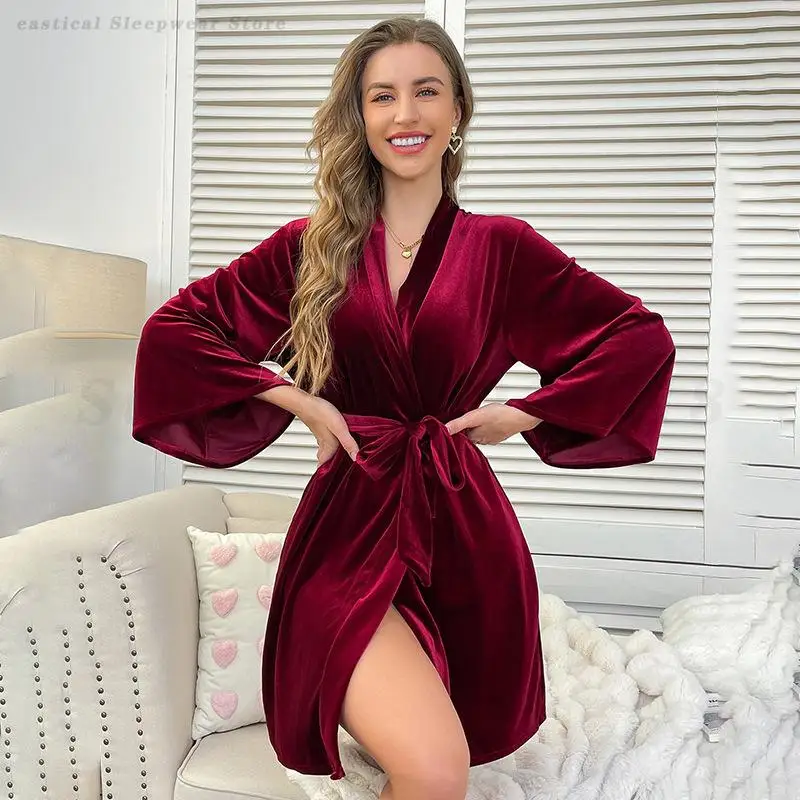 Sexy Velvet Sleepwear Loungewear Female Robe Wedding Kimono Bathrobe Gown Loose Home Dressing Gown Nightgown Intimate Lingerie 
Sexy Velvet Sleepwear Loungewear Female Robe Wedding Kimono Bathrobe Gown Loose Home Dressing Gown Nightgown Intimate Lingerie