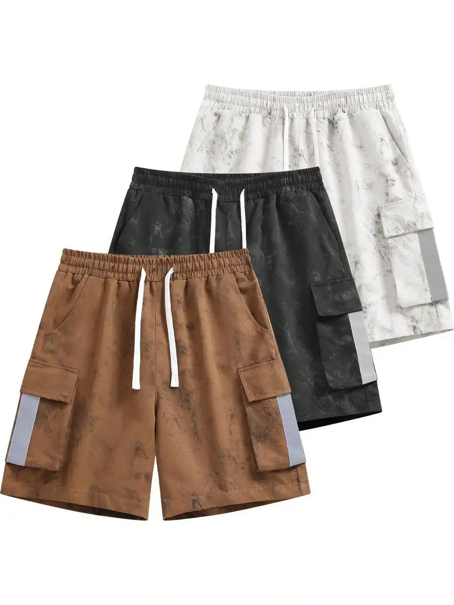 Mens Marble Print Cargo Shorts With Reflective Side Stripes, Elastic Waist Drawstring Loose Fit For Summer Streetwear And Sports
Mens Marble Print Cargo Shorts With Reflective Side Stripes, Elastic Waist Drawstring Loose Fit For Summer Streetwear And Sports