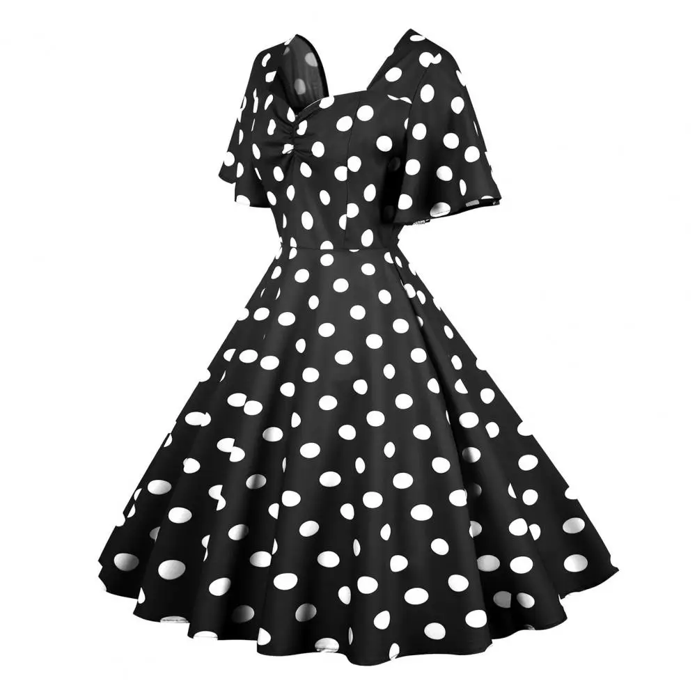 Tight Waist Midi Dress Elegant Retro A-line V Neck Evening Dress with Color Matching Dot Print Short Ruffle Sleeves for Party
Tight Waist Midi Dress Elegant Retro A-line V Neck Evening Dress with Color Matching Dot Print Short Ruffle Sleeves for Party