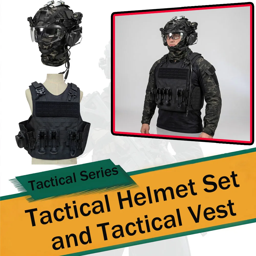 Tactical FAST Helmet Flip Goggles Gear,Quick Release Vest Set Military Training Protective Equipment for Men CS Game Outfits
Tactical FAST Helmet Flip Goggles Gear,Quick Release Vest Set Military Training Protective Equipment for Men CS Game Outfits