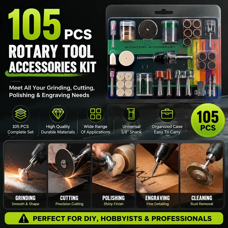 105Pcs Rotary Tool Accessory Kit for Dremel Grinding Sanding Polishing Cutting Bit Set Mini Drill Tools
105Pcs Rotary Tool Accessory Kit for Dremel Grinding Sanding Polishing Cutting Bit Set Mini Drill Tools
