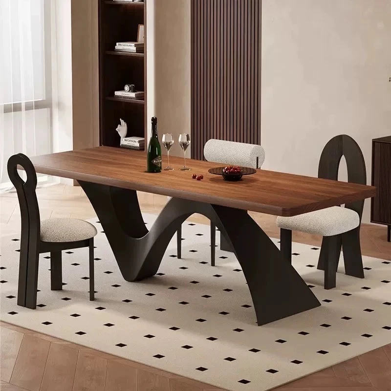 French retro rectangular household small apartment dining table black walnut
French retro rectangular household small apartment dining table black walnut
