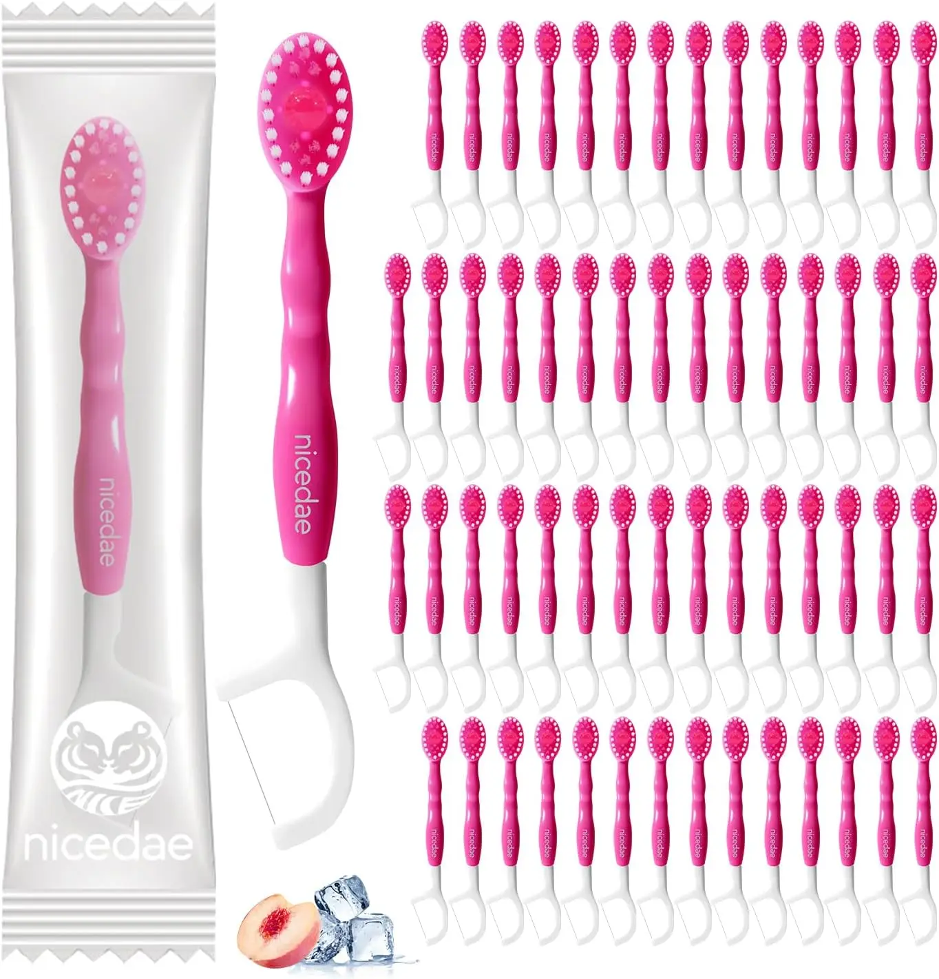 60-Pack Disposable Travel Toothbrush Set with Toothpaste, Floss, Pick & Tongue Scraper - Pink
60-Pack Disposable Travel Toothbrush Set with Toothpaste, Floss, Pick & Tongue Scraper - Pink