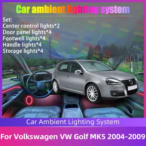 For Volkswagen VW Golf Mk5 1K Rabbit 2004~2009 2/18 in 1 Car Interior Hidden Acrylic Strip Symphony Atmosphere Lamp Kit