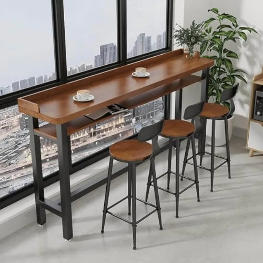 Farmhouse Double Tiers Bar Table Narrow Long High Top Dining Table with Back Guard Heavy-Duty Metal Base Industrial CounterTabl
Farmhouse Double Tiers Bar Table Narrow Long High Top Dining Table with Back Guard Heavy-Duty Metal Base Industrial CounterTabl