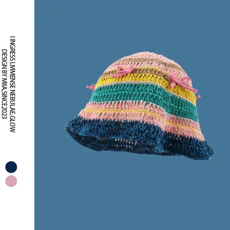 Japanese Handwoven Bow Bucket Hat Women Color Striped Breathable Sun Shade Crochet Summer Bucket Hat
Japanese Handwoven Bow Bucket Hat Women Color Striped Breathable Sun Shade Crochet Summer Bucket Hat