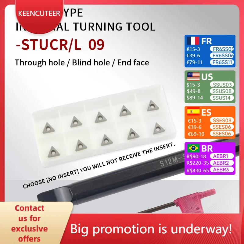 STUCR S08K-STUCR09 S10K-STUCR09 S12M-STUCR09 Internal Turning Tool Holder TCMT/TCGT09 Turning Carbide Inserts
STUCR S08K-STUCR09 S10K-STUCR09 S12M-STUCR09 Internal Turning Tool Holder TCMT/TCGT09 Turning Carbide Inserts