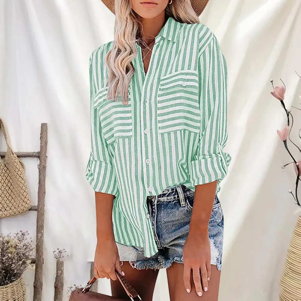 Women Shirt Striped Print Lapel Shirt for Women with Patch Pockets Loose Fit Office Wear Soft Breathable Long Sleeve Street
Women Shirt Striped Print Lapel Shirt for Women with Patch Pockets Loose Fit Office Wear Soft Breathable Long Sleeve Street