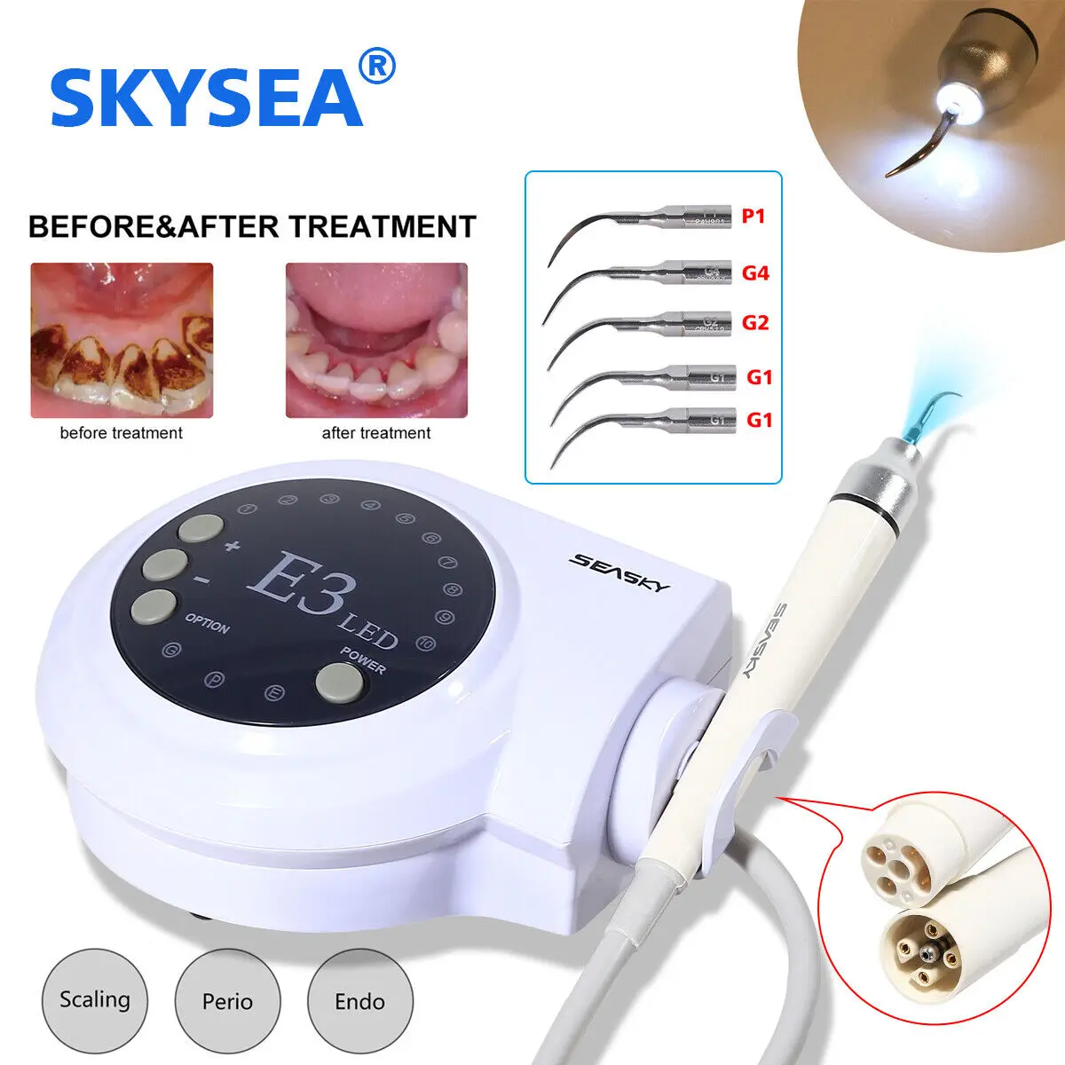Dental Ultrasonic Scaler Electric scaler LED Fiber Optic Handpiece fit Cavitron EMS Woodpecker
Dental Ultrasonic Scaler Electric scaler LED Fiber Optic Handpiece fit Cavitron EMS Woodpecker