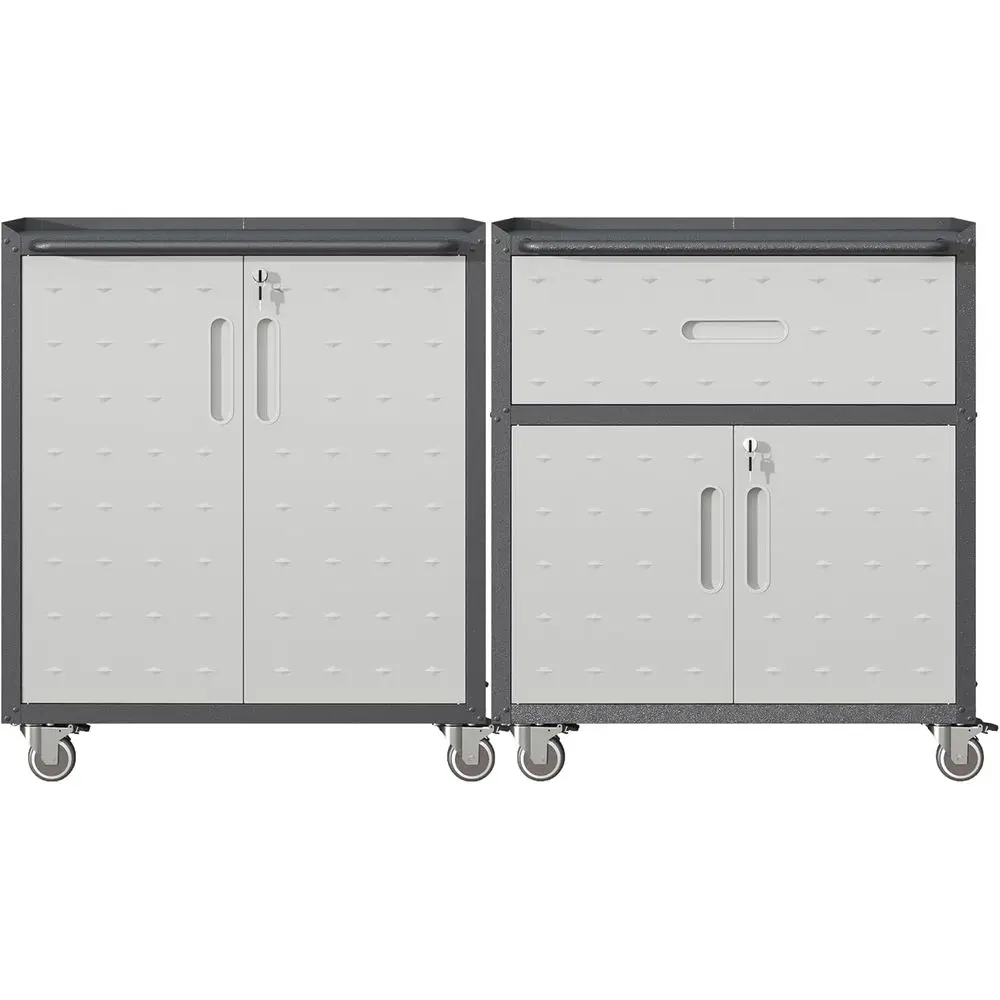 Double-Tier Steel Rolling Tool Cabinet with Lockable Drawers and Adjustable Shelves for Garage Storage
Double-Tier Steel Rolling Tool Cabinet with Lockable Drawers and Adjustable Shelves for Garage Storage