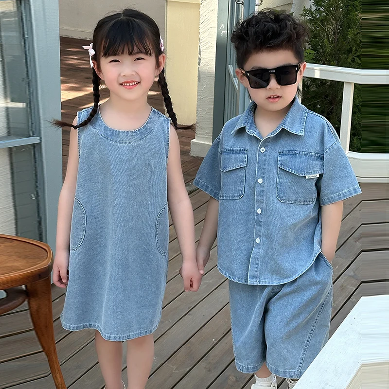 Summer Family Matching Children Denim Clothing Outfit for Boys Girls Dress Shirt Shorts Clothes Set Twins Sister Brother Outfit
Summer Family Matching Children Denim Clothing Outfit for Boys Girls Dress Shirt Shorts Clothes Set Twins Sister Brother Outfit