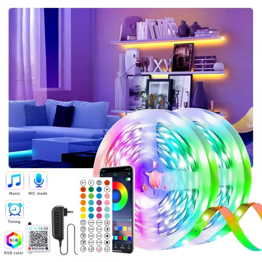DC24V RGB Led Lights for Room 10m 20m 30m Music Sync Led Strip Lights Flexible Ribbon Tape for Room Bedroom Decor TV Backlights
DC24V RGB Led Lights for Room 10m 20m 30m Music Sync Led Strip Lights Flexible Ribbon Tape for Room Bedroom Decor TV Backlights
