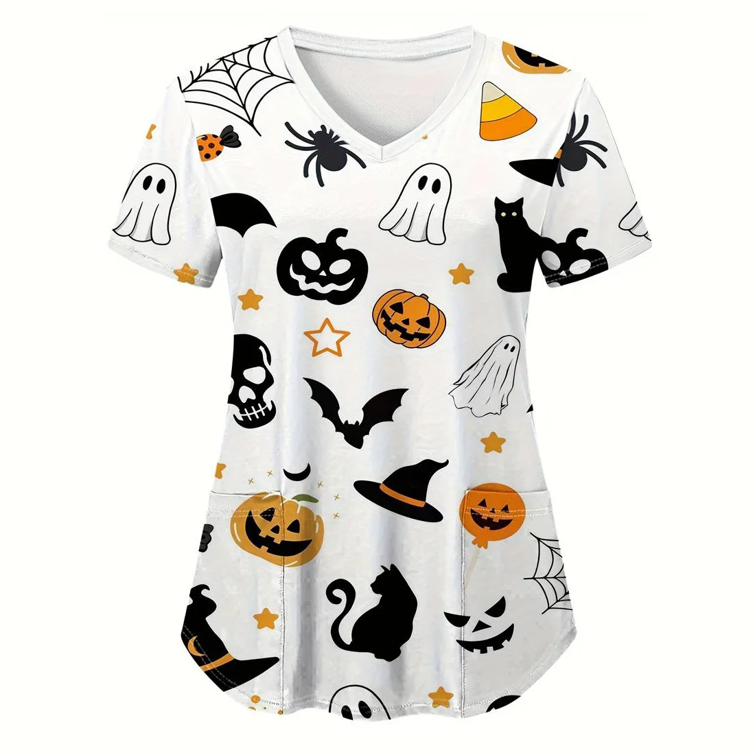 Halloween Nurse Uniform Woman Pumpkin Head Cartoon Print Health Care Nursing Tops V-Neck Short Sleeve Tee Uniforms Women Medical
Halloween Nurse Uniform Woman Pumpkin Head Cartoon Print Health Care Nursing Tops V-Neck Short Sleeve Tee Uniforms Women Medical
