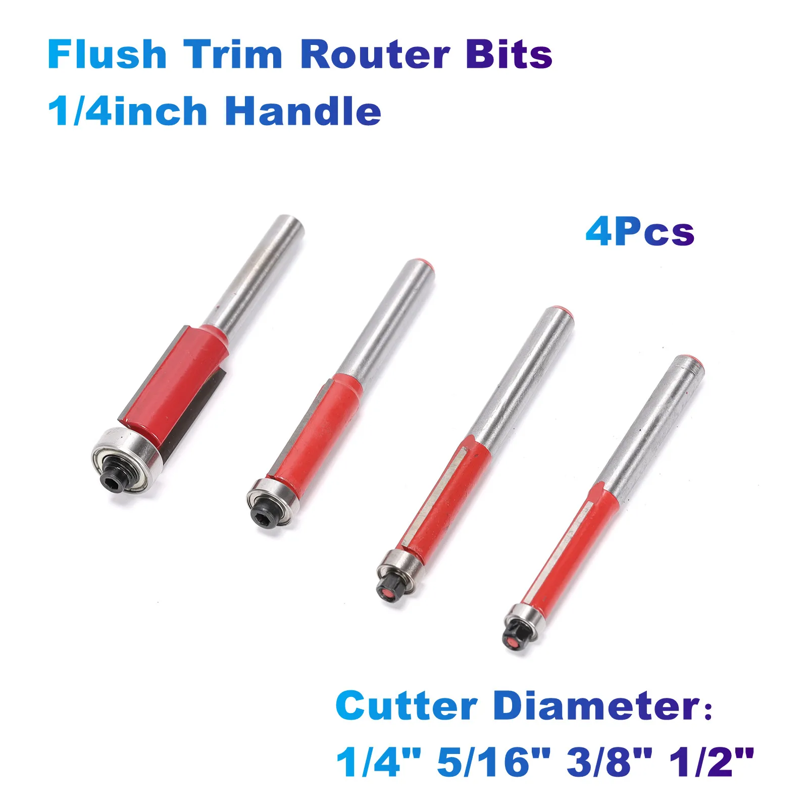 4Pcs/Lot Flush Trim Router Bits 1/4inch Handle, Alloy Milling Cutter Diameter 1/4" 5/16" 3/8" 1/2" for Woodworking DIY Edging
4Pcs/Lot Flush Trim Router Bits 1/4inch Handle, Alloy Milling Cutter Diameter 1/4" 5/16" 3/8" 1/2" for Woodworking DIY Edging