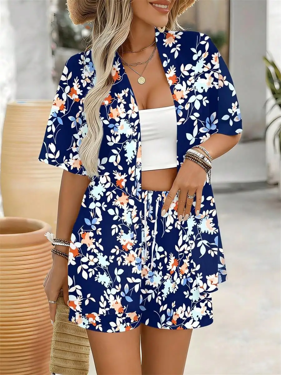 Women Floral Print Cardigan And Shorts Set Summer Beach Casual Outfit
Women Floral Print Cardigan And Shorts Set Summer Beach Casual Outfit