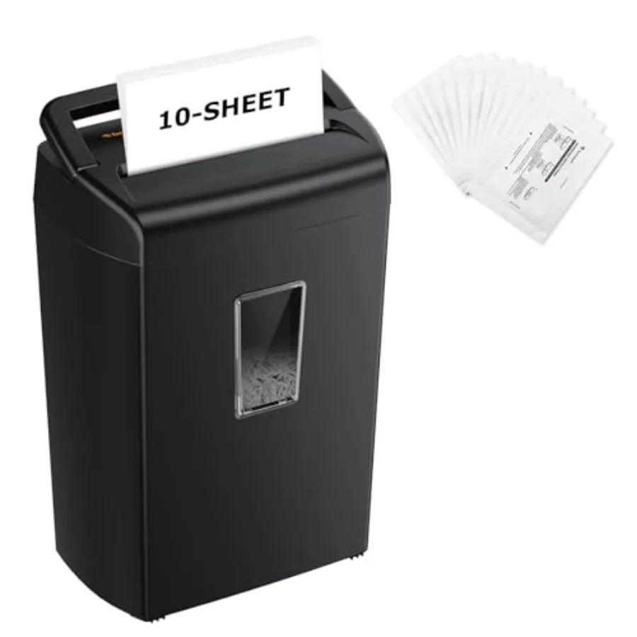 Office cross-cut paper shredder for 10 sheets with 12 lubricant sheets, durable metal housing, black color, jam-proof design an
Office cross-cut paper shredder for 10 sheets with 12 lubricant sheets, durable metal housing, black color, jam-proof design an