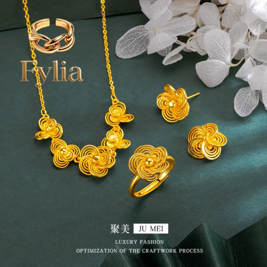 Fylia Jewelry Luxury 24K 9999 Pure Gold real gold Silk Flower Rhyme 3 Pieces suit Set Chain Women's Ring Earrings Wedding Jewe
Fylia Jewelry Luxury 24K 9999 Pure Gold real gold Silk Flower Rhyme 3 Pieces suit Set Chain Women's Ring Earrings Wedding Jewe