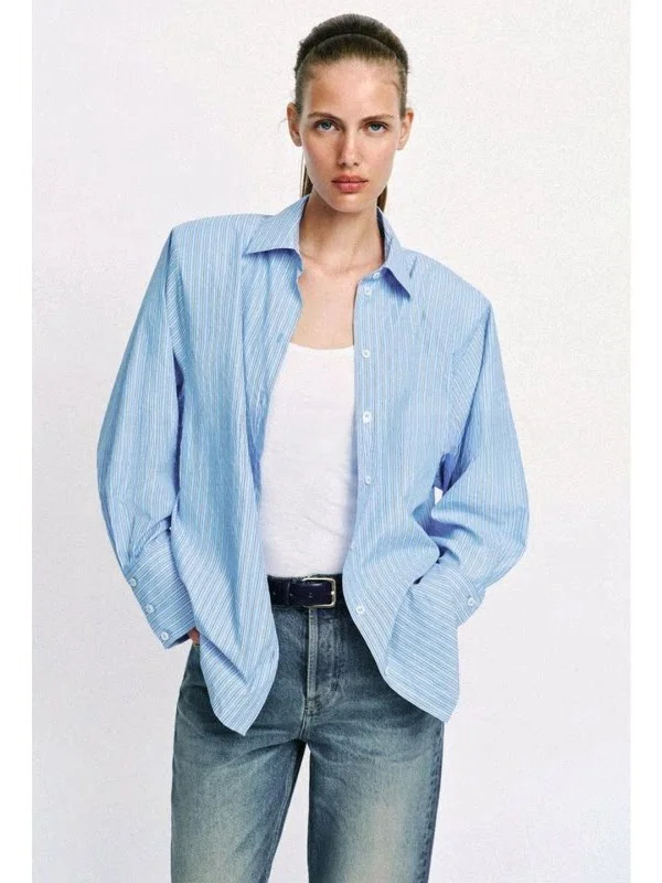 Spring Summer Women's Commuter Style Single Button Long Sleeve Shirt with Shoulder Pads Striped Design Breathable Polyester
Spring Summer Women's Commuter Style Single Button Long Sleeve Shirt with Shoulder Pads Striped Design Breathable Polyester