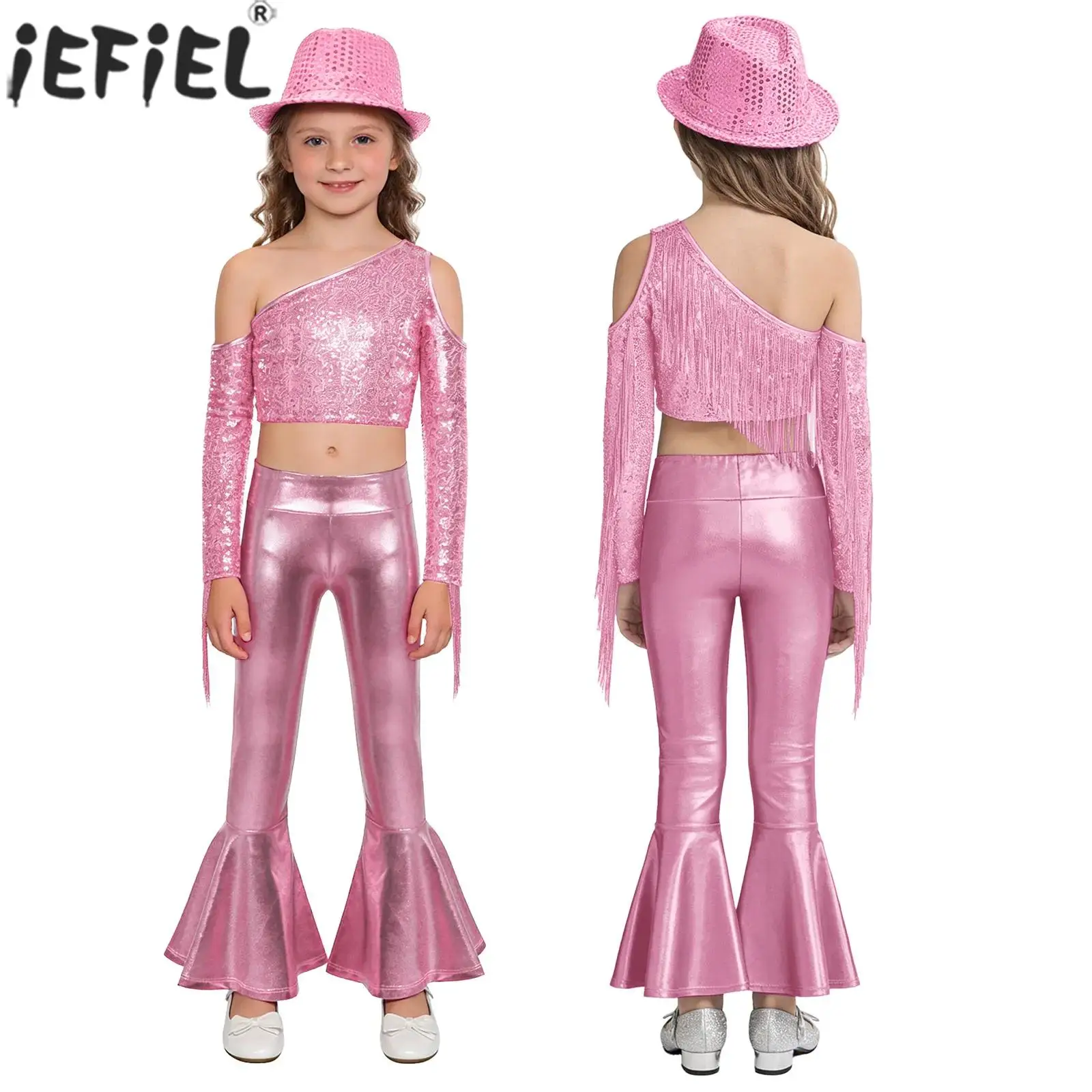 Children Girls Long Sleeve Sequin Disco Jazz Dance Crop Top with Metallic Shiny Bell-Bottom Pants for Halloween Carnival Party
Children Girls Long Sleeve Sequin Disco Jazz Dance Crop Top with Metallic Shiny Bell-Bottom Pants for Halloween Carnival Party