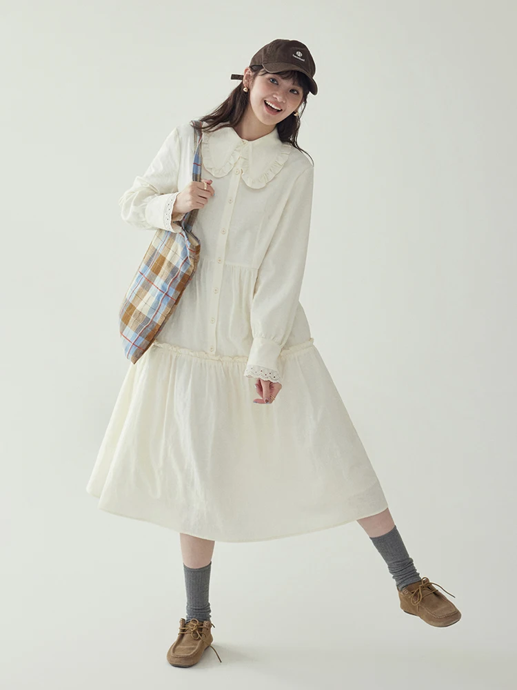 AMUU Original Anti-Aging Pure Color Lace Collar Midi Dress Women's Autumn New Style Doll Dress Casual round Neck Loose Waist
AMUU Original Anti-Aging Pure Color Lace Collar Midi Dress Women's Autumn New Style Doll Dress Casual round Neck Loose Waist