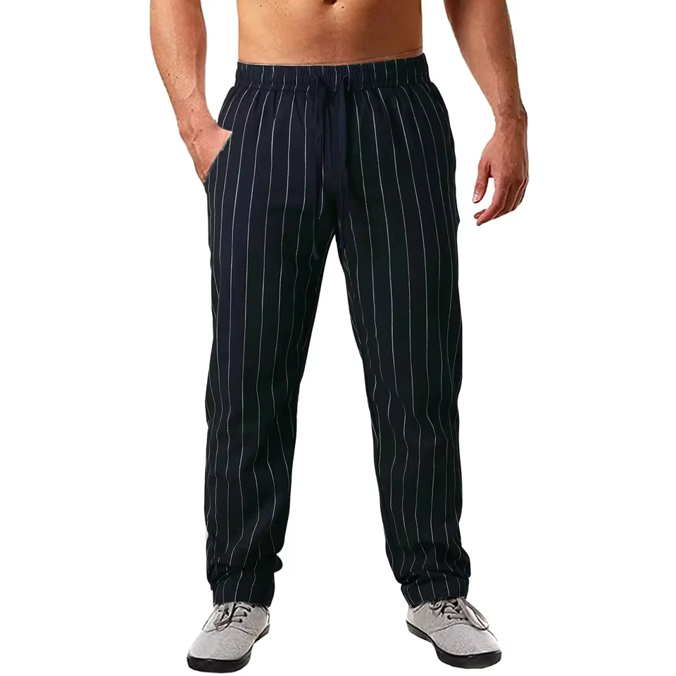 High Quality Men's Cotton Linen Trousers Design Vertical Stripes Breathable Pants Baggy Elastic Waist Straight Leg Sweatpants
High Quality Men's Cotton Linen Trousers Design Vertical Stripes Breathable Pants Baggy Elastic Waist Straight Leg Sweatpants