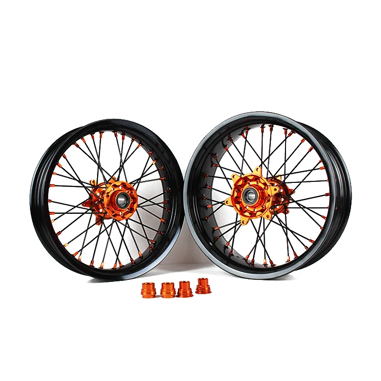 16/17 Factory Price EXC 300 High Quality 17x3.5 Front 17x4.5 Rear Aluminum Alloy 7116-T6 Black Rim Supermoto Wheel Sets
16/17 Factory Price EXC 300 High Quality 17x3.5 Front 17x4.5 Rear Aluminum Alloy 7116-T6 Black Rim Supermoto Wheel Sets