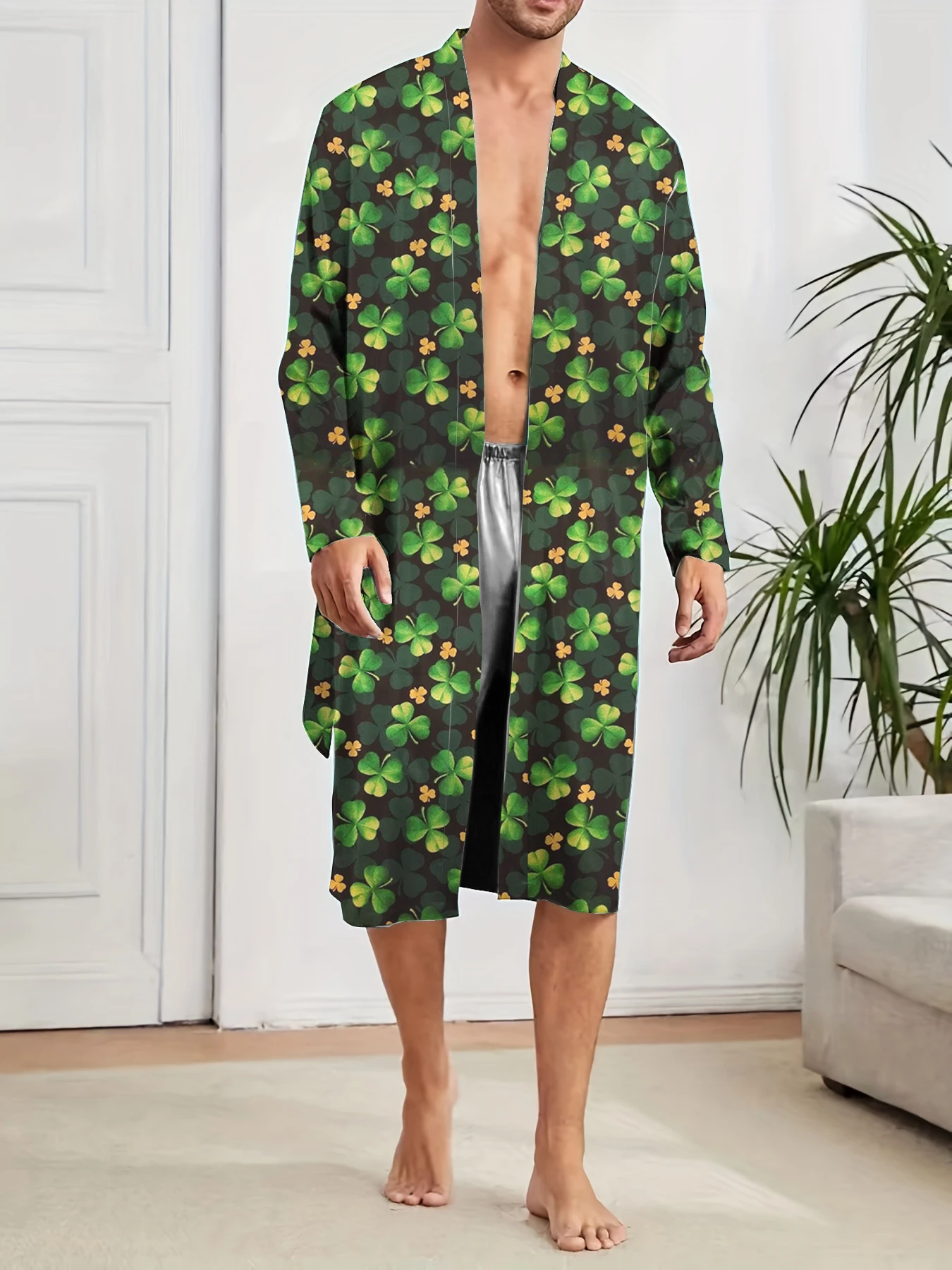 Spring and Autumn men's sleeping robe for leisure and entertainment, trendy home quick drying digital printed robe.
Spring and Autumn men's sleeping robe for leisure and entertainment, trendy home quick drying digital printed robe.