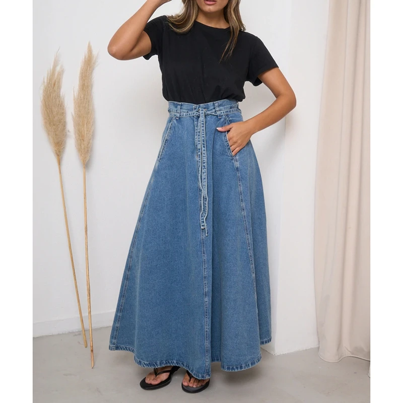 Women's Y2k Loose Fit Long Tiered Skirt High Waisted Denim Maxi Skirt with Tie Belt A-Line Casual Skirts Summer Streetwear
Women's Y2k Loose Fit Long Tiered Skirt High Waisted Denim Maxi Skirt with Tie Belt A-Line Casual Skirts Summer Streetwear