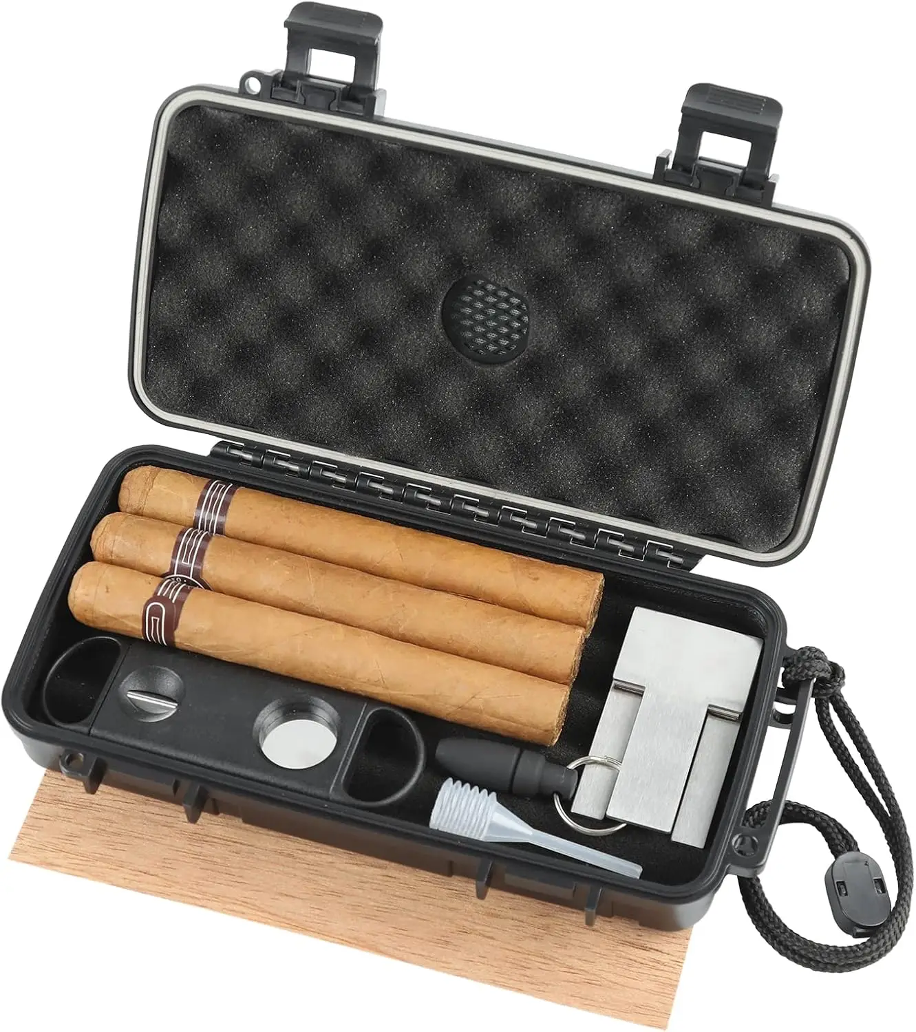 Travel Humidor Box with Spanish Cedar, Humidifier, Cutter & Stand for 4-5 Cigars
Travel Humidor Box with Spanish Cedar, Humidifier, Cutter & Stand for 4-5 Cigars