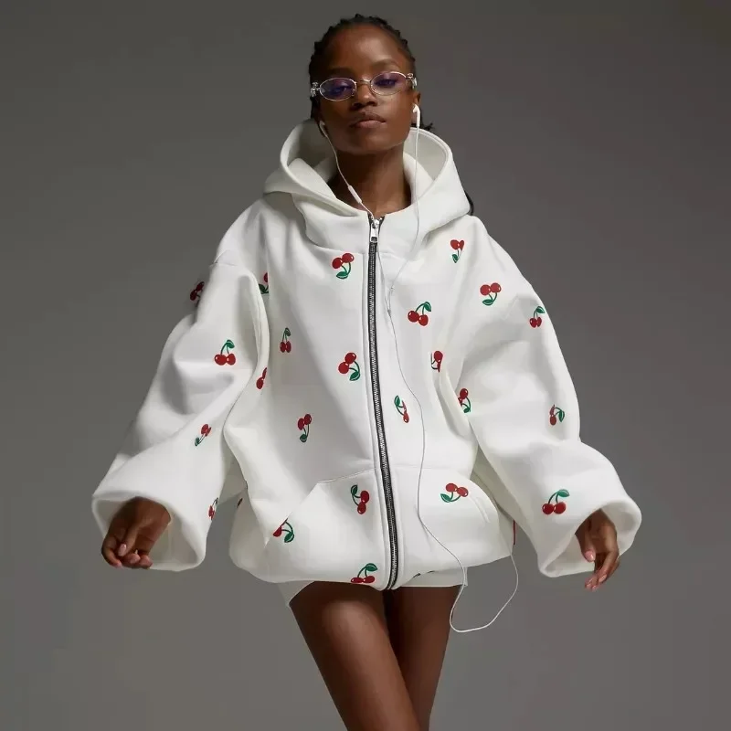 Cherry Print Sweater Jacket Autumn Women's Street Style Fashion Trendy Brand Loose Versatile Sports Hoodie Women
Cherry Print Sweater Jacket Autumn Women's Street Style Fashion Trendy Brand Loose Versatile Sports Hoodie Women