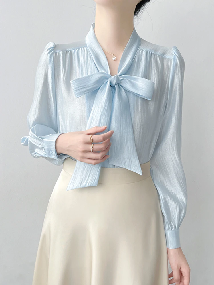 Korean Sle Long Sve Knot Sa irt Women's Profional Commute Interview Blue Top Breathable Polyester Fiber
Korean Sle Long Sve Knot Sa irt Women's Profional Commute Interview Blue Top Breathable Polyester Fiber