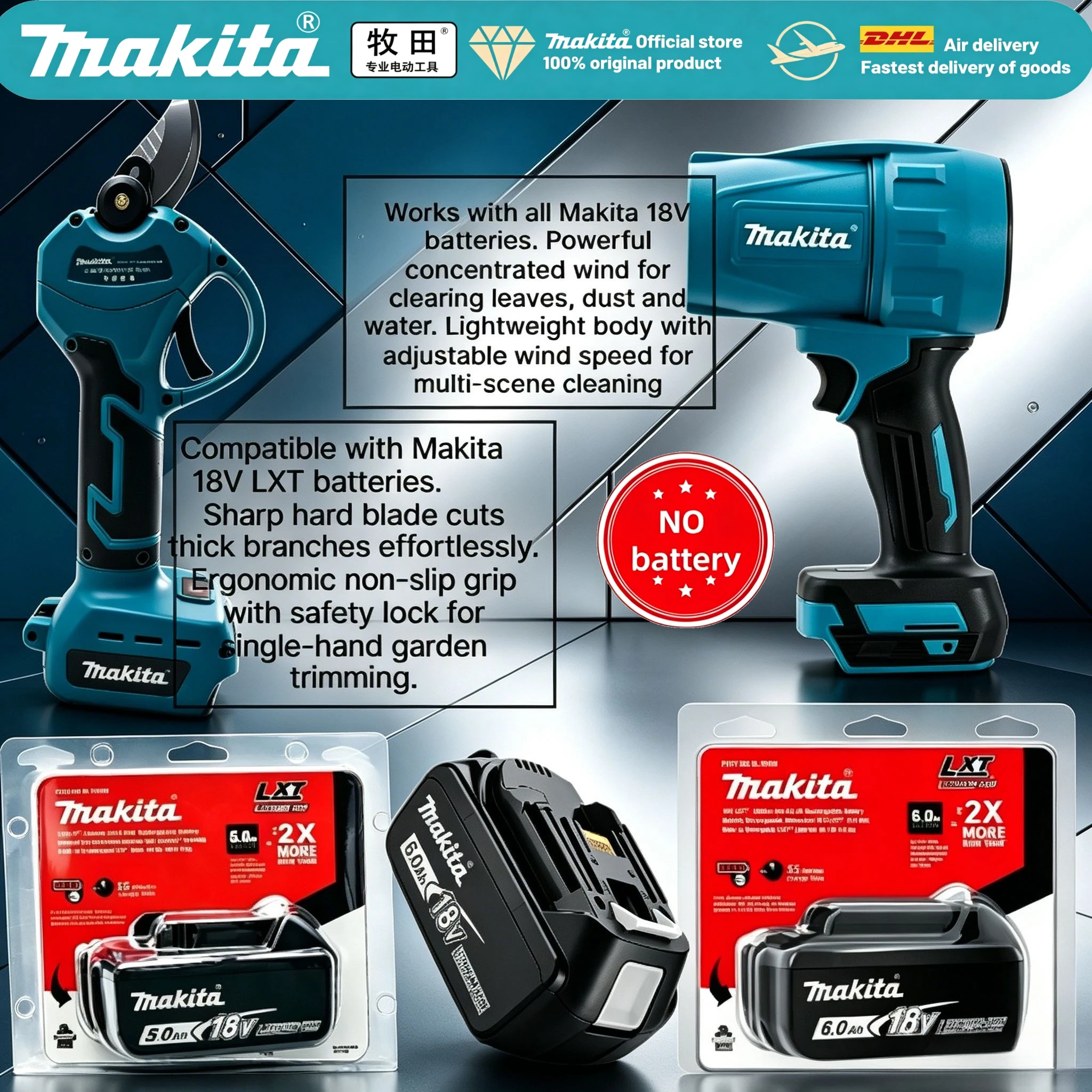 Original Makita BL1850 Lithium Battery, high-temperature resistant skeleton, complete set with DHP487 drill & orchard trimming
Original Makita BL1850 Lithium Battery, high-temperature resistant skeleton, complete set with DHP487 drill & orchard trimming