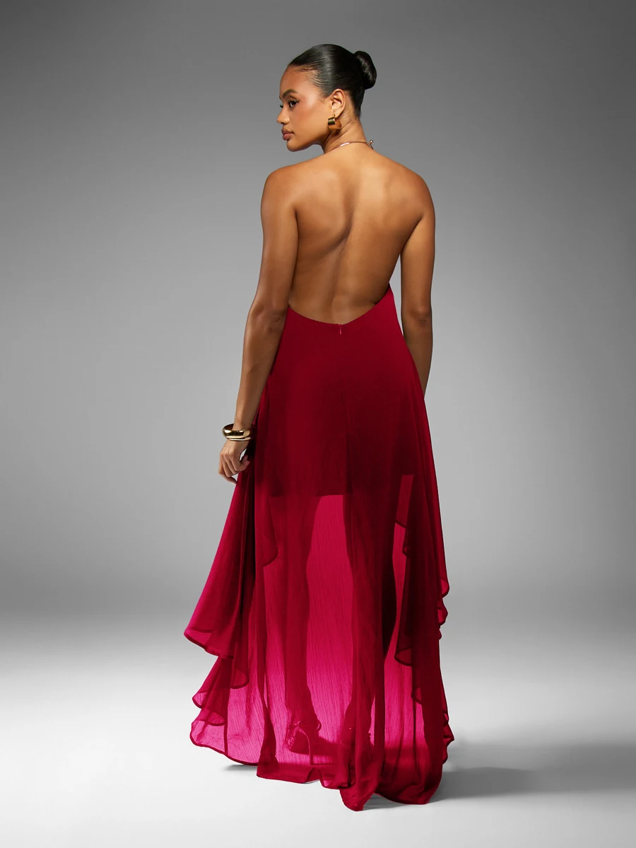 Backless Halter Neck Asymmetrical Chiffon Maxi Dress High Low Hem Flowy Evening Party Formal
Backless Halter Neck Asymmetrical Chiffon Maxi Dress High Low Hem Flowy Evening Party Formal