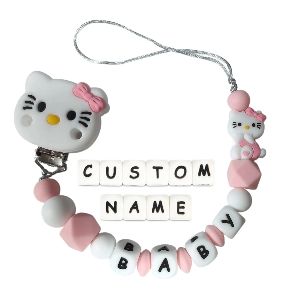1PCS Hello Kitty customized baby name silicone bead clip Pacifier Chain Holder for Baby Teething Soother Chew Toy Dummy Clips
1PCS Hello Kitty customized baby name silicone bead clip Pacifier Chain Holder for Baby Teething Soother Chew Toy Dummy Clips
