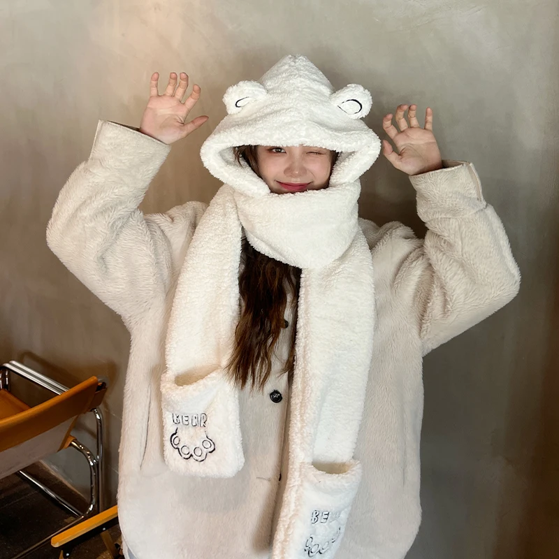 New 2022 3 In 1 Bear Embroidery Scarf Hat Integrated Gloves Winter Warm Thickening Fashion Cute Outdoor Ski Ear Protection Cap
New 2022 3 In 1 Bear Embroidery Scarf Hat Integrated Gloves Winter Warm Thickening Fashion Cute Outdoor Ski Ear Protection Cap