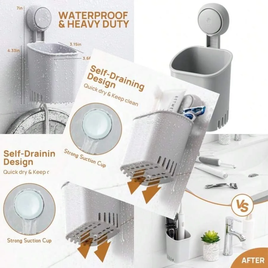 Powerful Suction Cup Toothbrush Holder, Drill-Free Wall Shower Holder For Toothbrush, Toothpaste, Razor, Removable Suction Cup
Powerful Suction Cup Toothbrush Holder, Drill-Free Wall Shower Holder For Toothbrush, Toothpaste, Razor, Removable Suction Cup