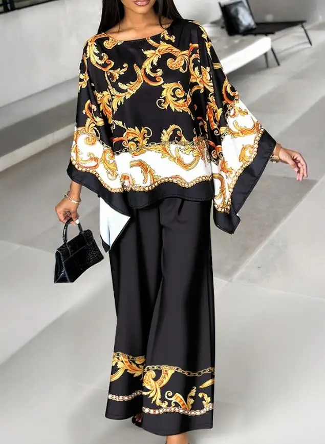 2 Pieces Outfit Baroque Print Batwing Sleeve Loose Top and Casual Elastic Waist Straight Leg Pants Set
2 Pieces Outfit Baroque Print Batwing Sleeve Loose Top and Casual Elastic Waist Straight Leg Pants Set